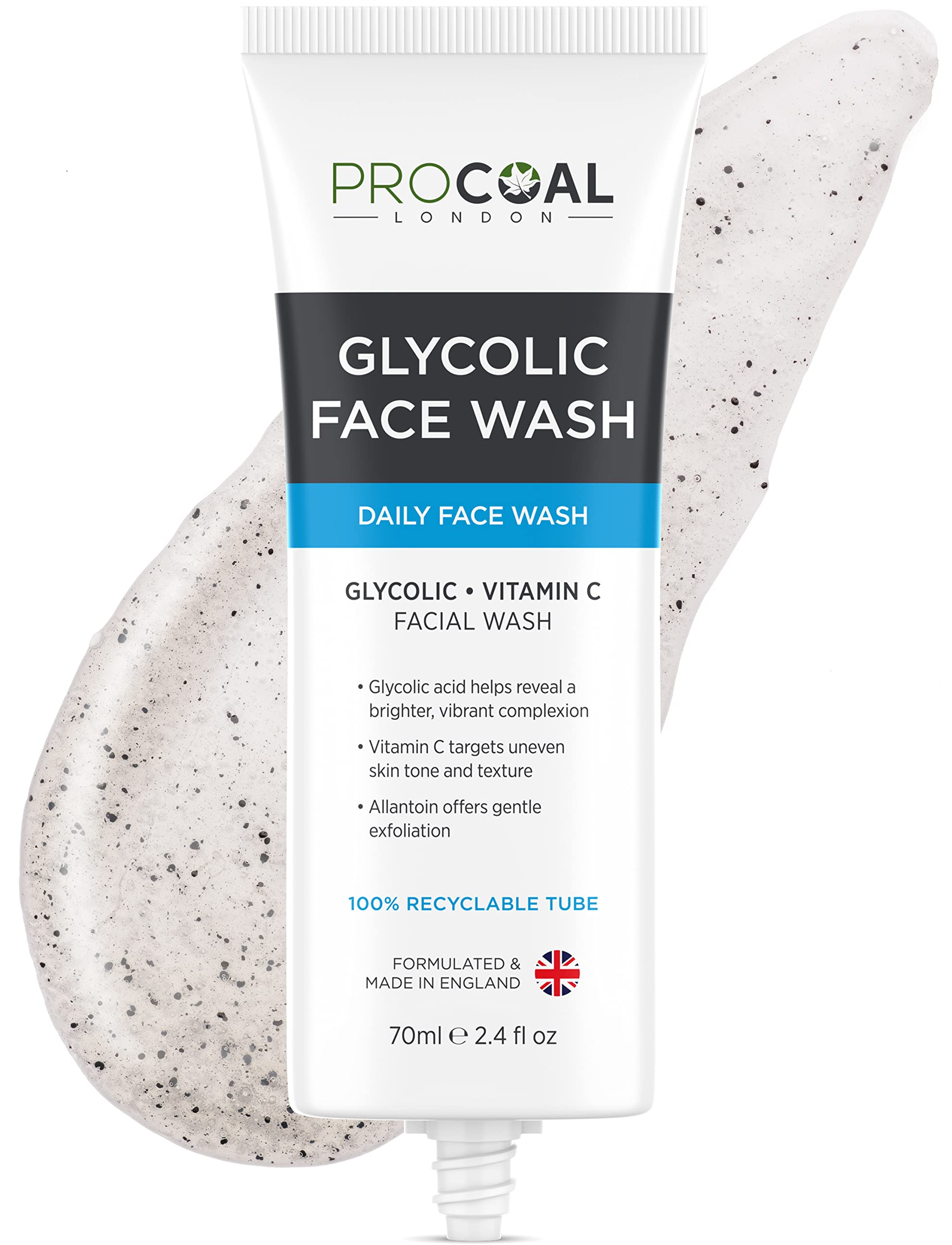 Glycolic Face Wash with Vitamin C by Procoal – Purifies, Cleanses and Resurfaces Complexion, Cruelty-Free, Made in UK