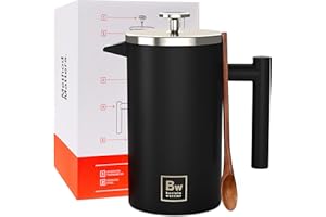Barista Warrior French Press with Thermometer - Insulated Coffee Press - Stainless Steel French Press Coffee Maker (1.0L | 34 fl oz) (Black)