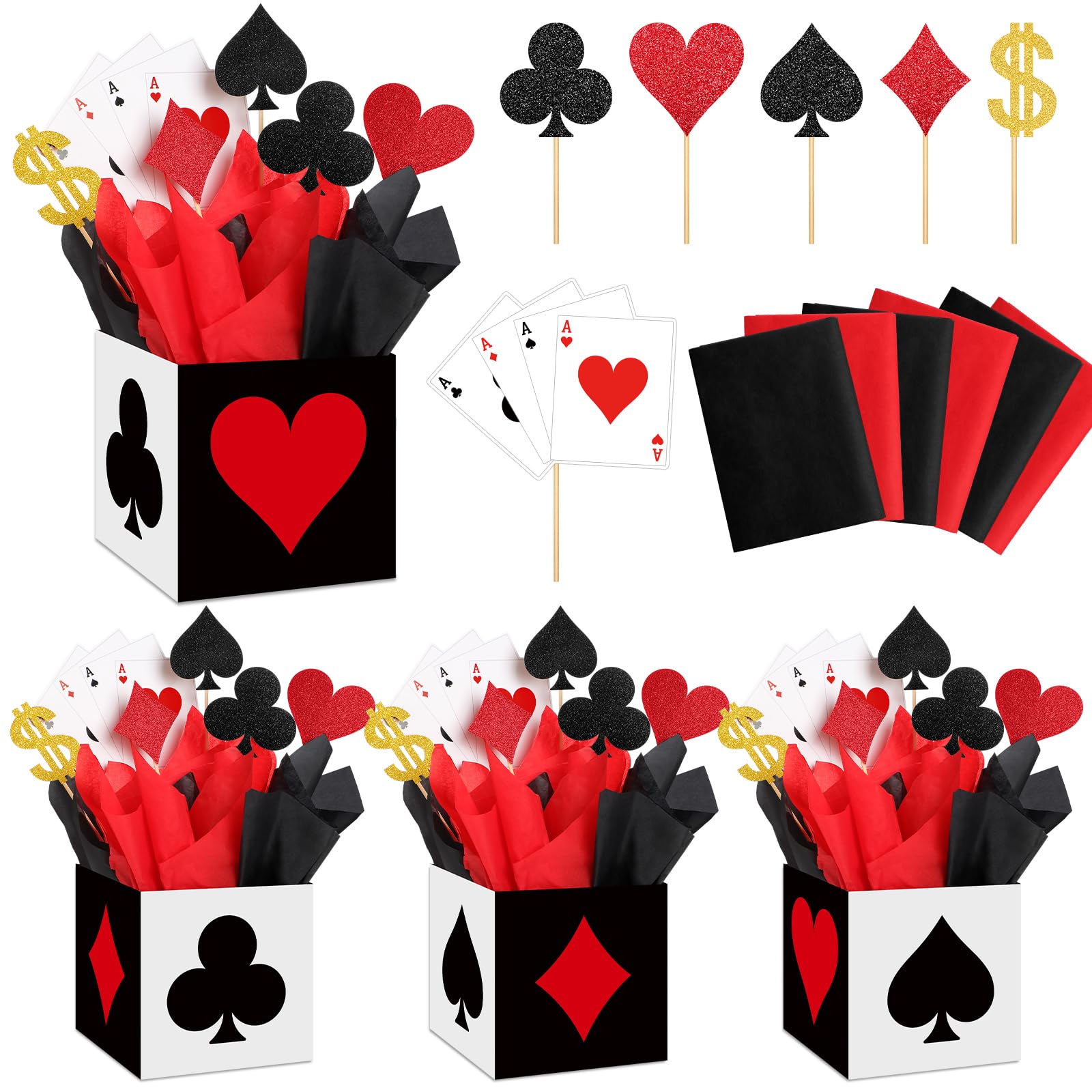 Photo 1 of Zhanmai 12 Sets Casino Party Decorations Casino Favor Boxes (6 x 6 x 6 In) Casino Centerpiece Sticks Casino Themed Party Supplies Game Night Decorations for Birthday Party Centerpieces