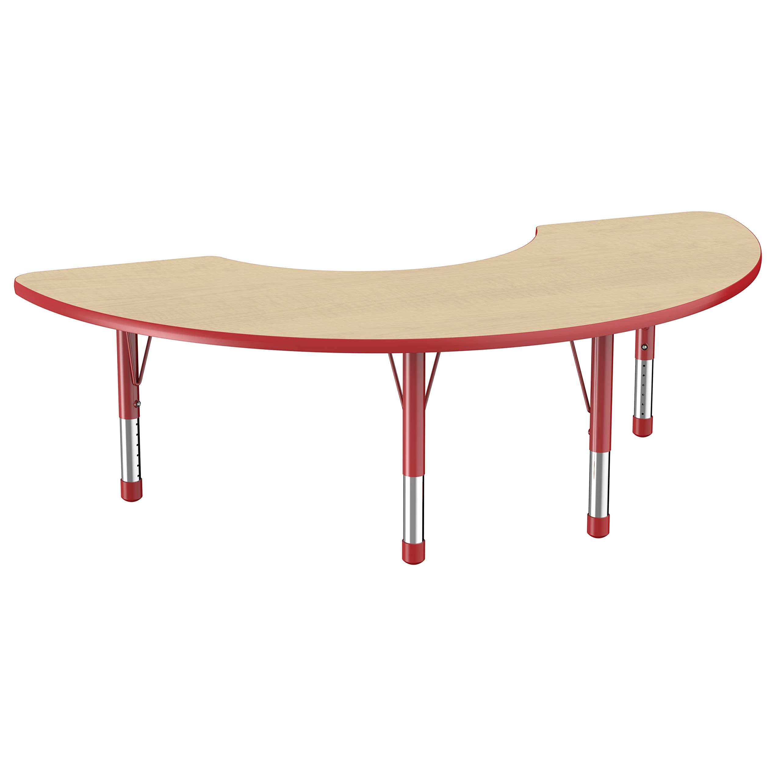 Photo 1 of Factory Direct Partners 10079-MPRD Half Moon Activity School and Classroom Kids Table (36" x 72"), Toddler Legs, Adjustable Height 15-24" - Maple Top and Red Edge