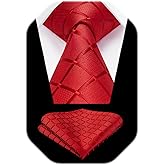 HISDERN Plaid Checkered Tie Handkerchief Woven Classic Formal Men's Necktie & Pocket Square Set