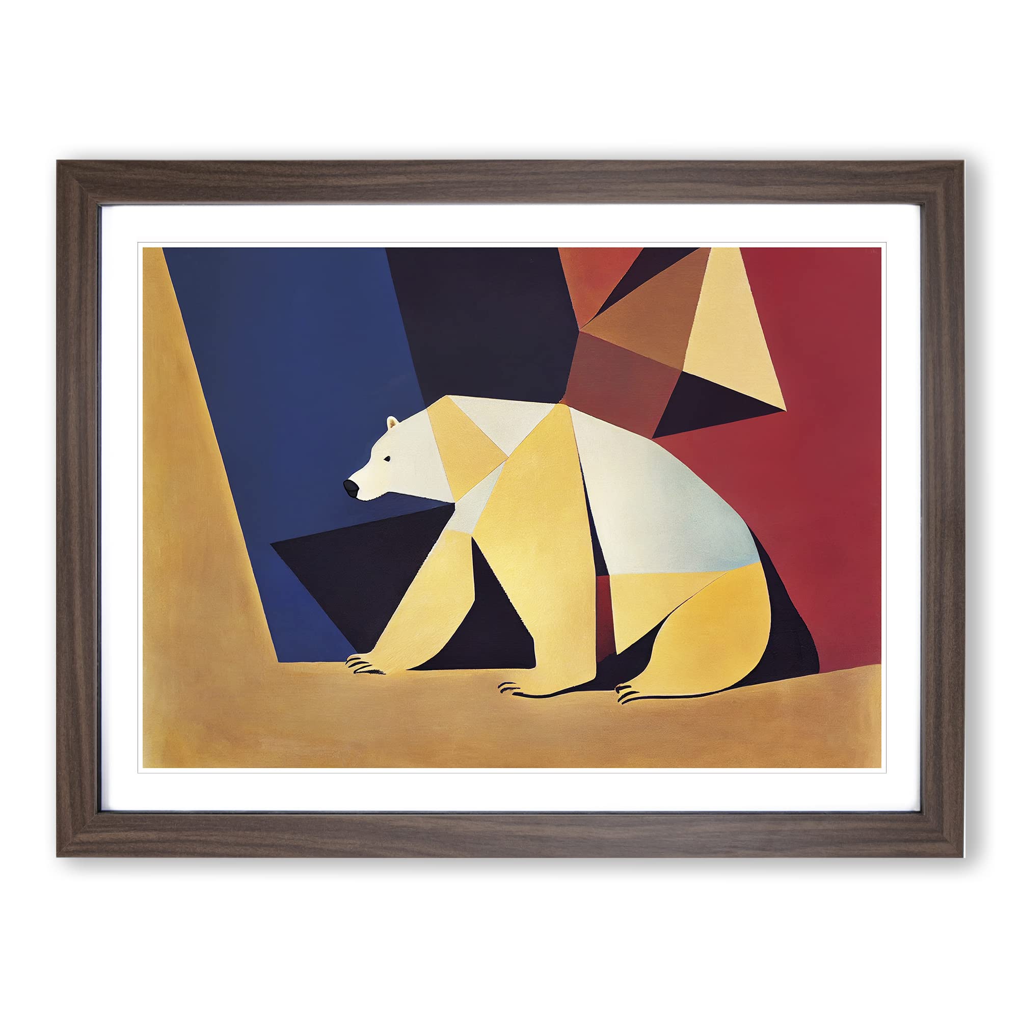 Cool Abstract Polar Bear Framed Print | A4 Walnut Framed Wall Art | Ready to Hang | Abstract Animal Picture | Living Room Bedroom Lounge Office