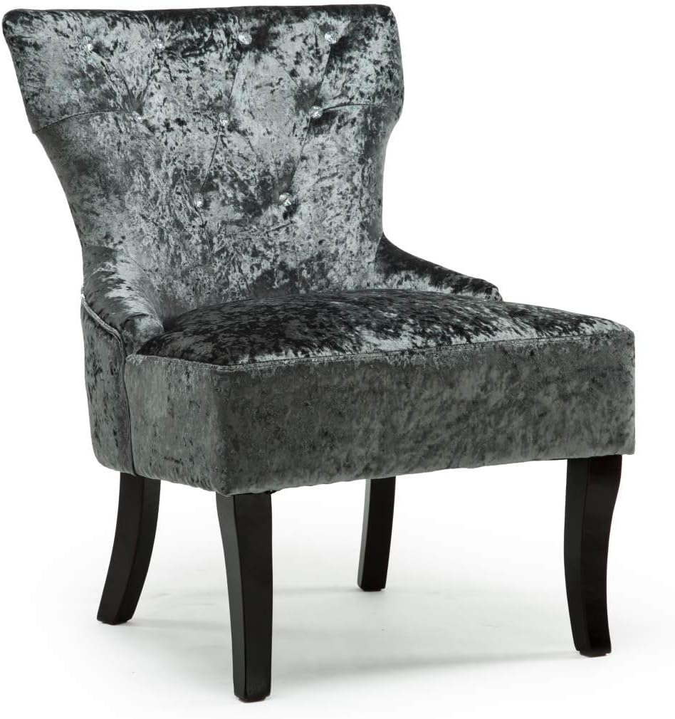 RHEYA CRUSHED VELVET WING BACK OCCASIONAL BEDROOM LOUNGE FABRIC ACCENT CHAIR (Grey)
