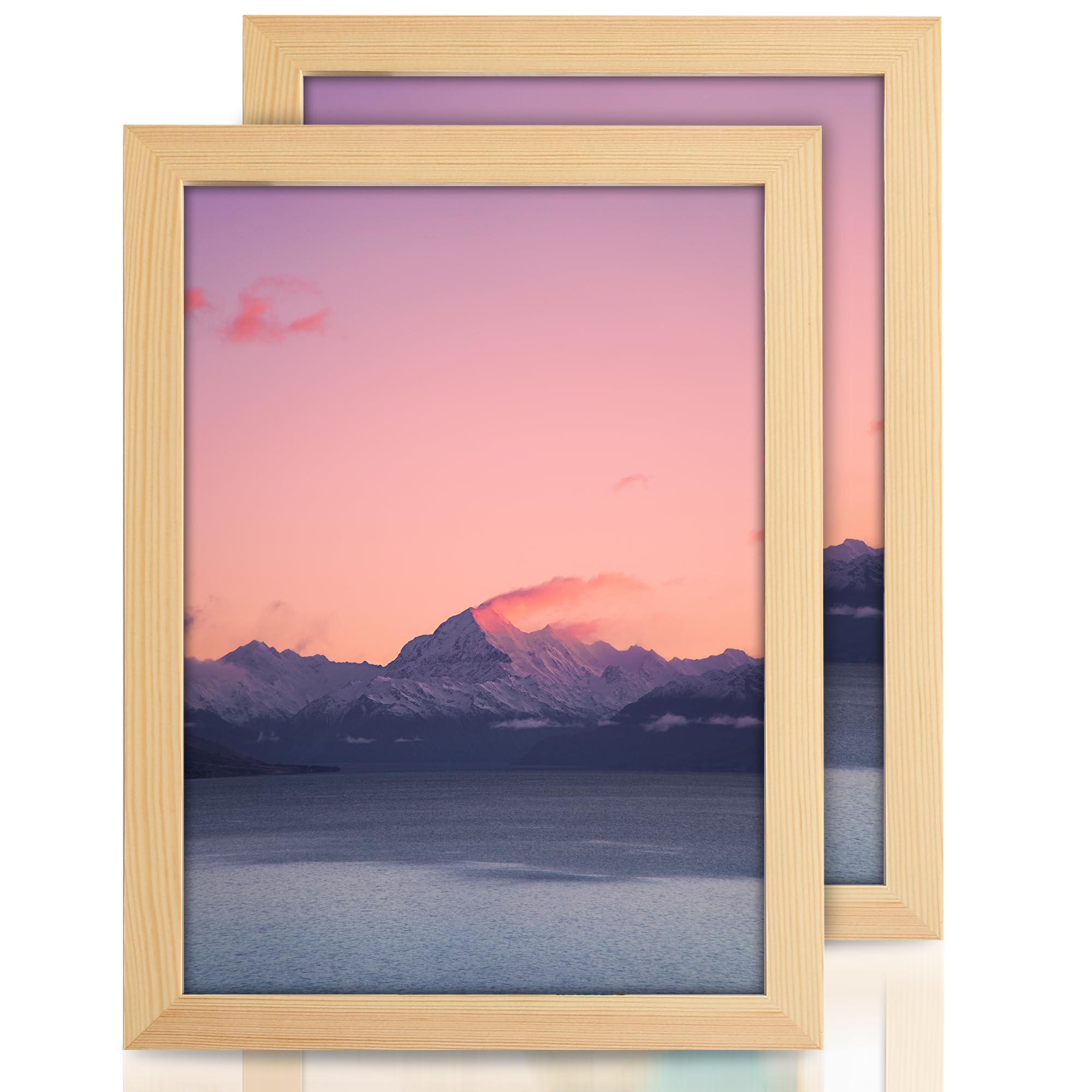 Zemiu 2Pack Premium A4 Picture Frame, Photo Frame in Size 29.7x 21 cm Use for Certificate/Wall Gallery/Photo Picture, Solid Wood with Clear Perspex Sheet-Natural