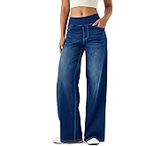 Keolorn Denim Wide Leg Pants for Women,High Waisted and Slimming,Straight Tube,Loose fit,High Elasticity Jeans with Pockets