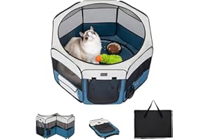 PETSFIT 29" Puppy Playpen with Removable Waterproof Mat & Zippered Roof | RV, Camping, Travel Dog Pen | Indoor/Outdoor Whelping & Cat Observation Space(29.5"x29.5"x16.5"H)