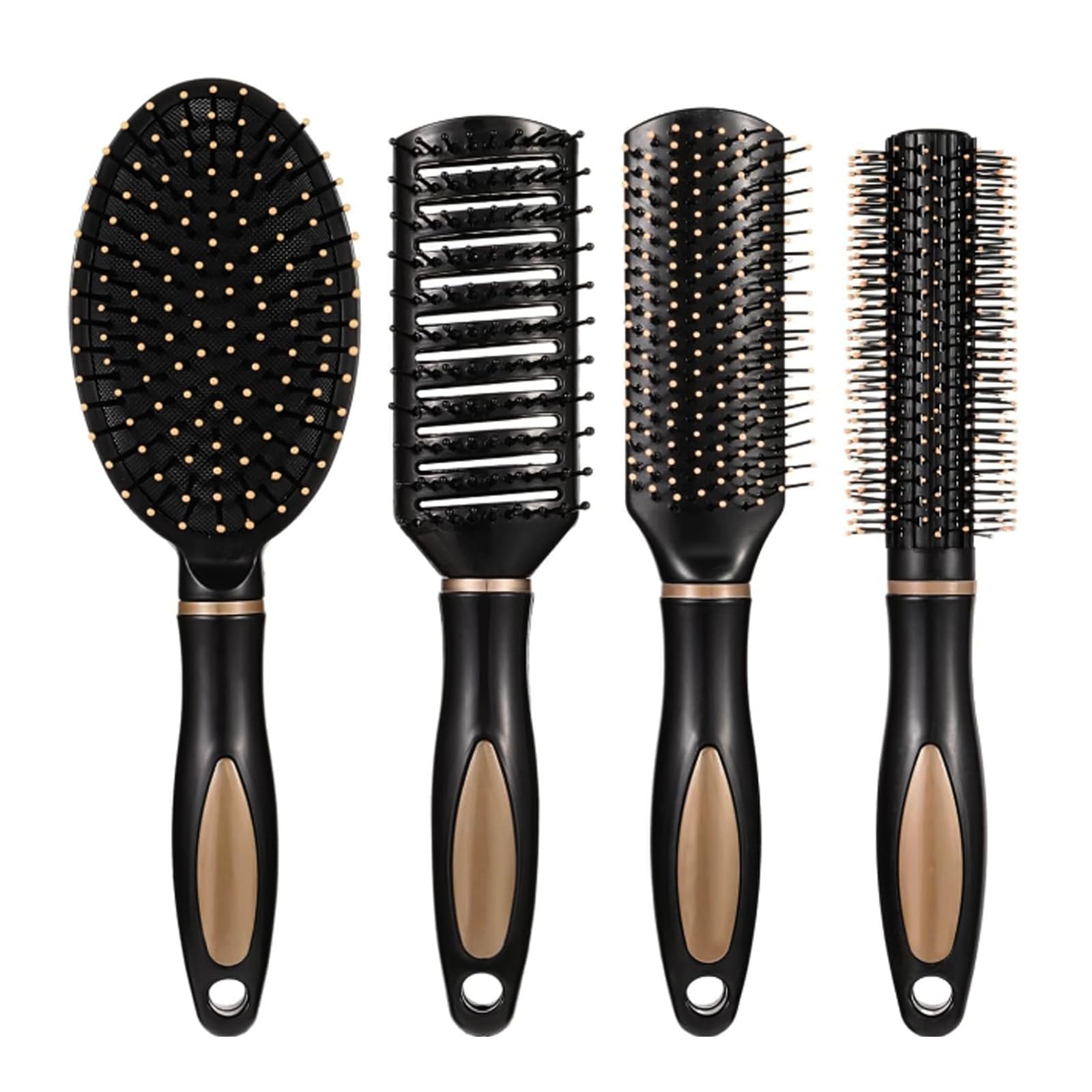 JarKuen Hairbrushes 4Pcs Hair Brush Set Anti Static Massage Oval Comb Round Hair Brush Vent Hair Brush Detangling Brush Paddle Brush for for Men Women Curling, Hair Drying, Styling
