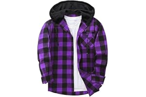 Men's Flannel Hoodie Shirt Casual Button Down Plaid Jacket Shirts Fashion Long Sleeve Shirt with Pocket