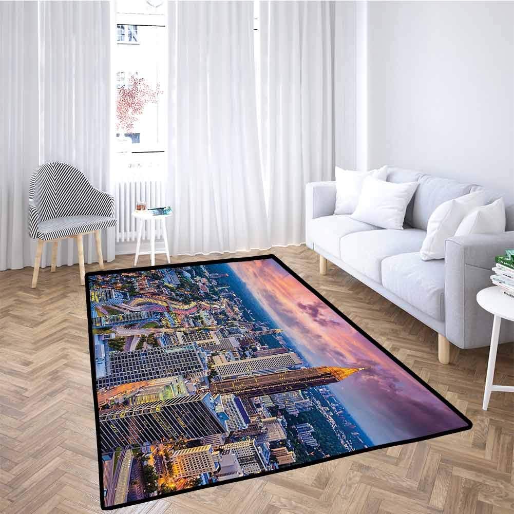 Modern Indoor/Outdoor Rug Mat Atlanta City Skyline at Sunset with Hazy Light Georgia Town American View Gift for Children Baby Pink Blue Silver 5x8 Feet