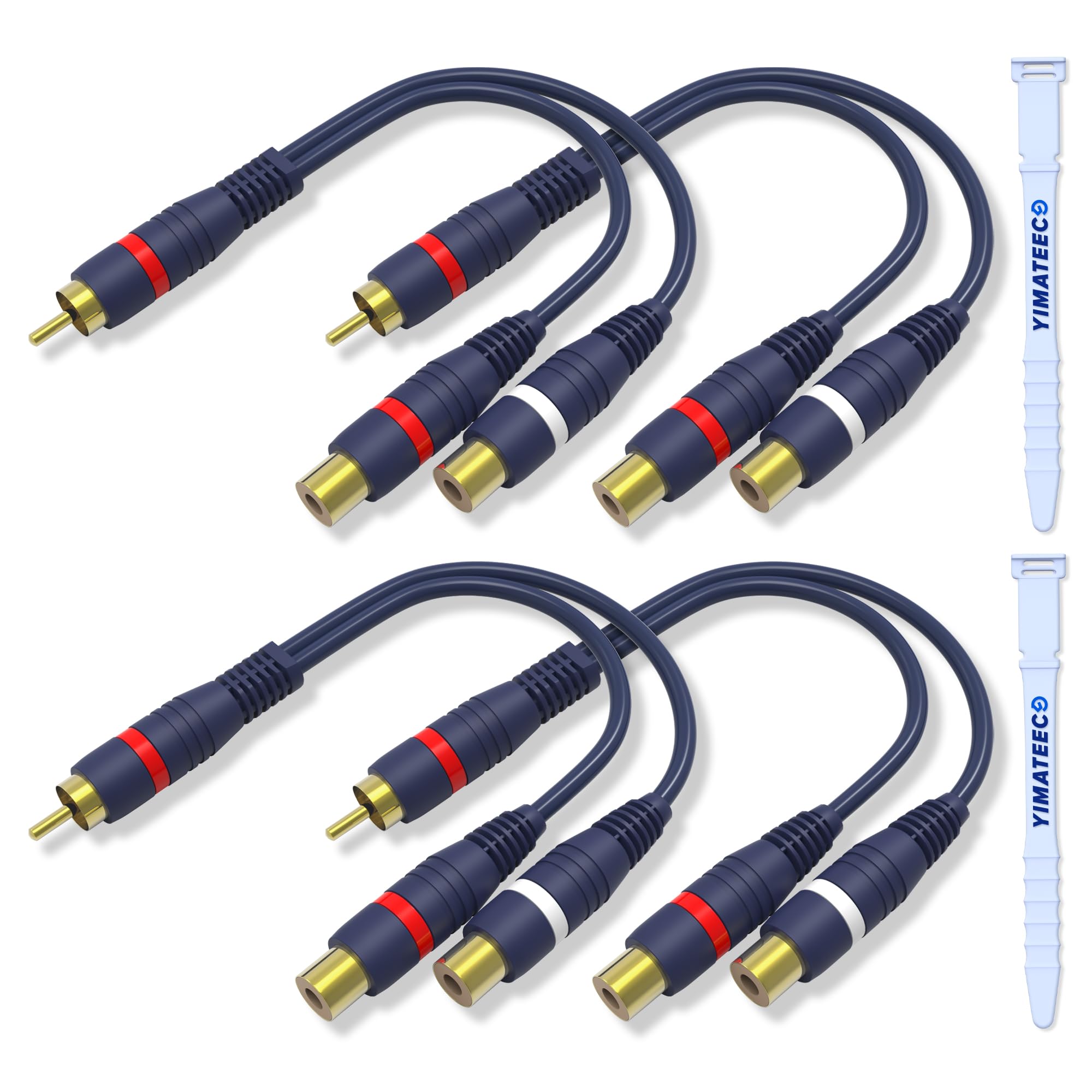YIMATEECO RCA Splitter 15cm RCA Y Cable 1 Male to 2 Female Y Adapter Extension Cables AV Audio Cord Gold Plated Adapter Turntable Connectors for Subwoofer, Speaker, AMP, Home Theater(4Pcs, 1 to 2)