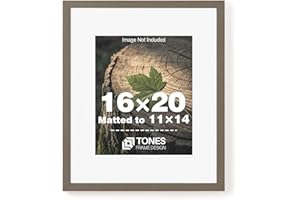 TONES FRAME DESIGN 16x20 Frame Matted to 11x14 Oak Solid Wood Veneer Finish Wooden Picture Frames with Plexiglass, 16 x 20 Pi
