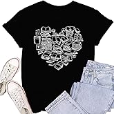 SUWATOIN Womens Reading Shirts Book Lover Bookworms T-Shirt Book Heart Tops