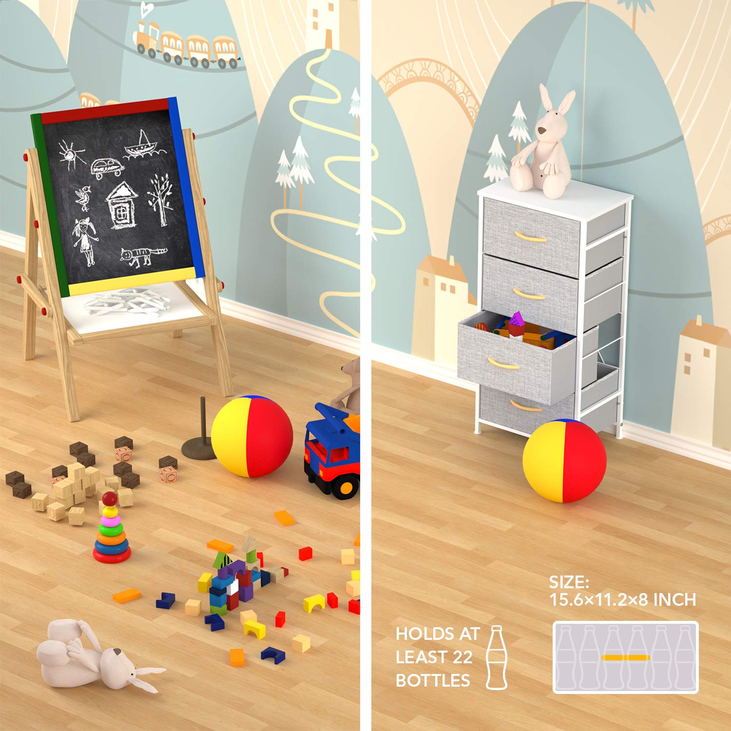 WeHome 4 Drawer Fabric Dresser Storage Tower, Organizer Unit for Bedroom, Closet, Entryway, Hallway, Nursery Room - Gray