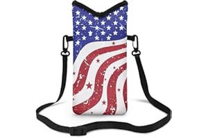 Suobstales American Flag Print Neoprene Phone Sleeve for Women Men, 4th of July Lightweight Cell Phone Pouch Case Bag with Crossbody Strap/Neck Lanyard for iPhone Samsung, 8 X 4 inch