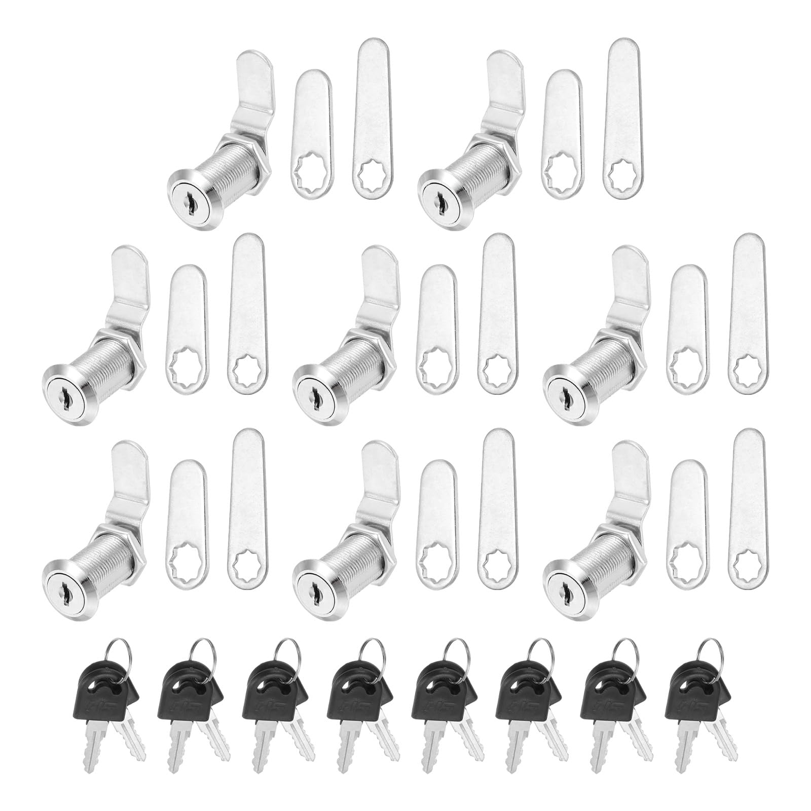 PATIKIL 1-1/8 Inch Keyed Alike Cabinet Locks with Key, 8 Pack Cam Replacement Lock Cylinder Toolbox Lock for RV Drawer Storage Cart Mailbox, Silver