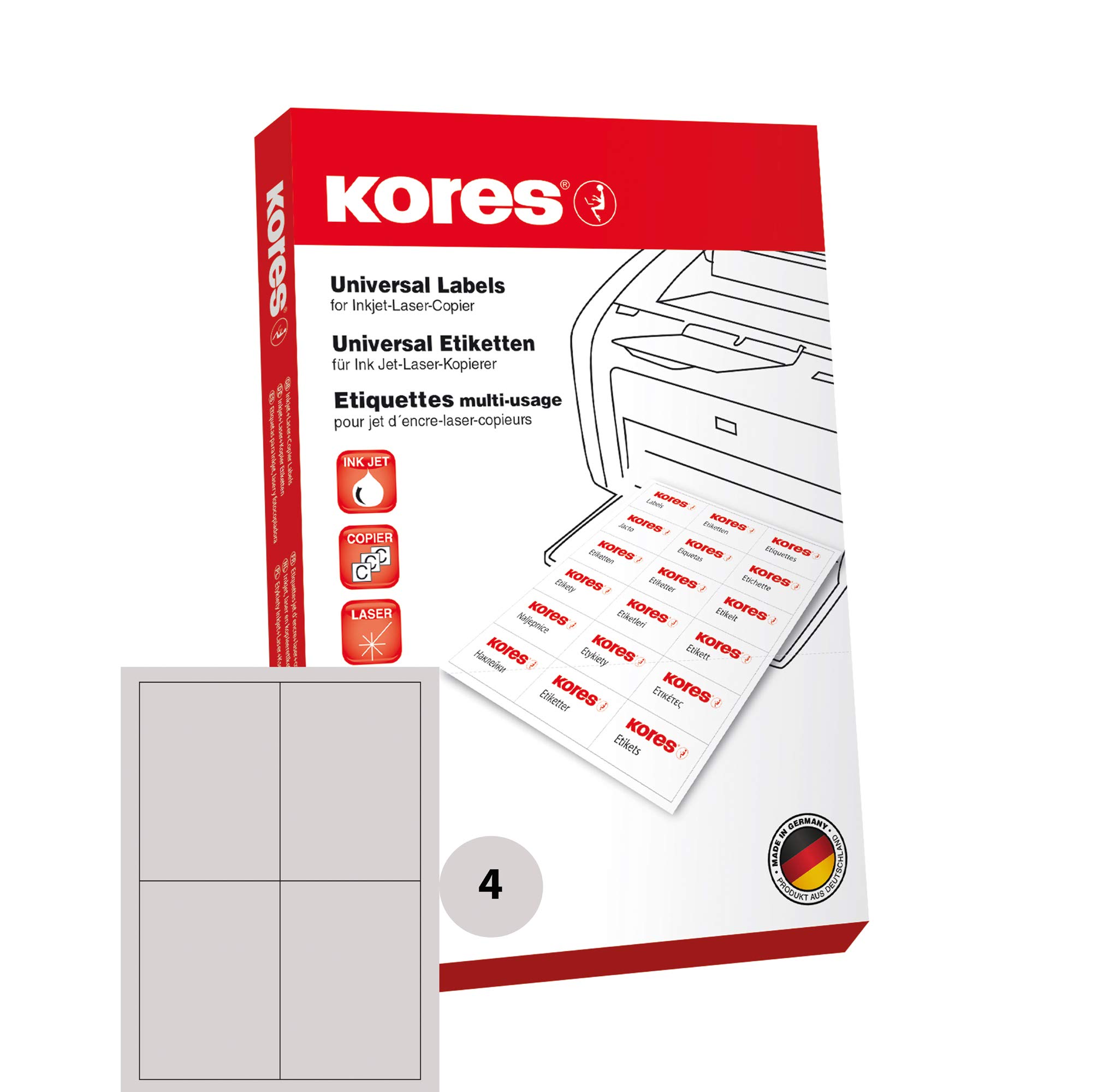 Kores - Universal Self-Adhesive Labels, Format 105 x 48 mm, White - Pack of 100 Sheets