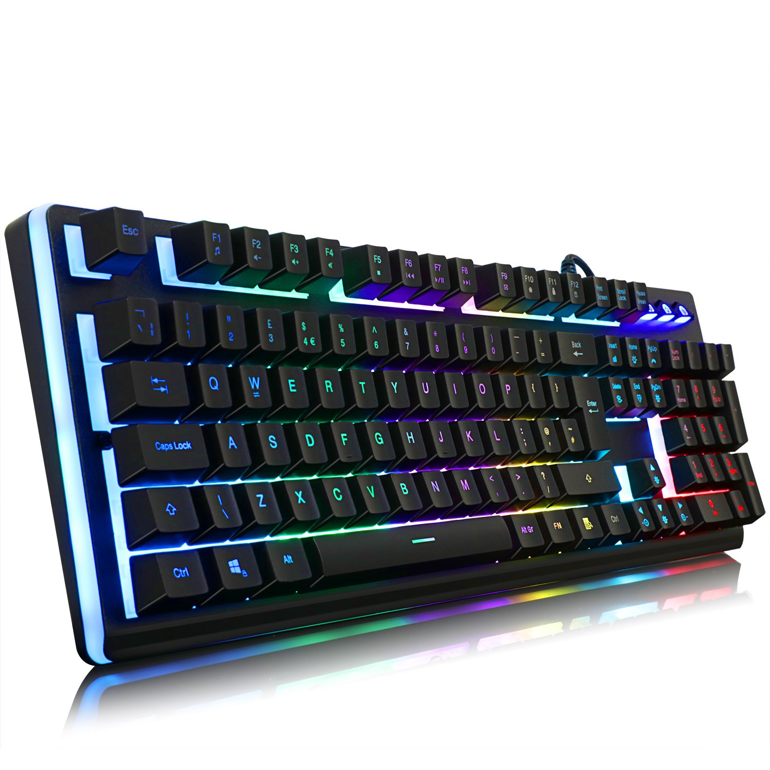 Yocktec Semi Mechanical Gaming Keyboard Uk Layout 19 Keys Anti Ghost Backlit Rgb Led Customizable Lighting Water Resistant Usb Wired Gaming - 