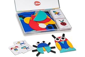 LiKee Open Ended Wooden Shape Puzzles (36 Blocks&60 Cards) for Toddlers 3+ Years Old, Montessori Development Toys Preschool Education Activity Travel Toy Board Games for Kids 4-8 Yrs