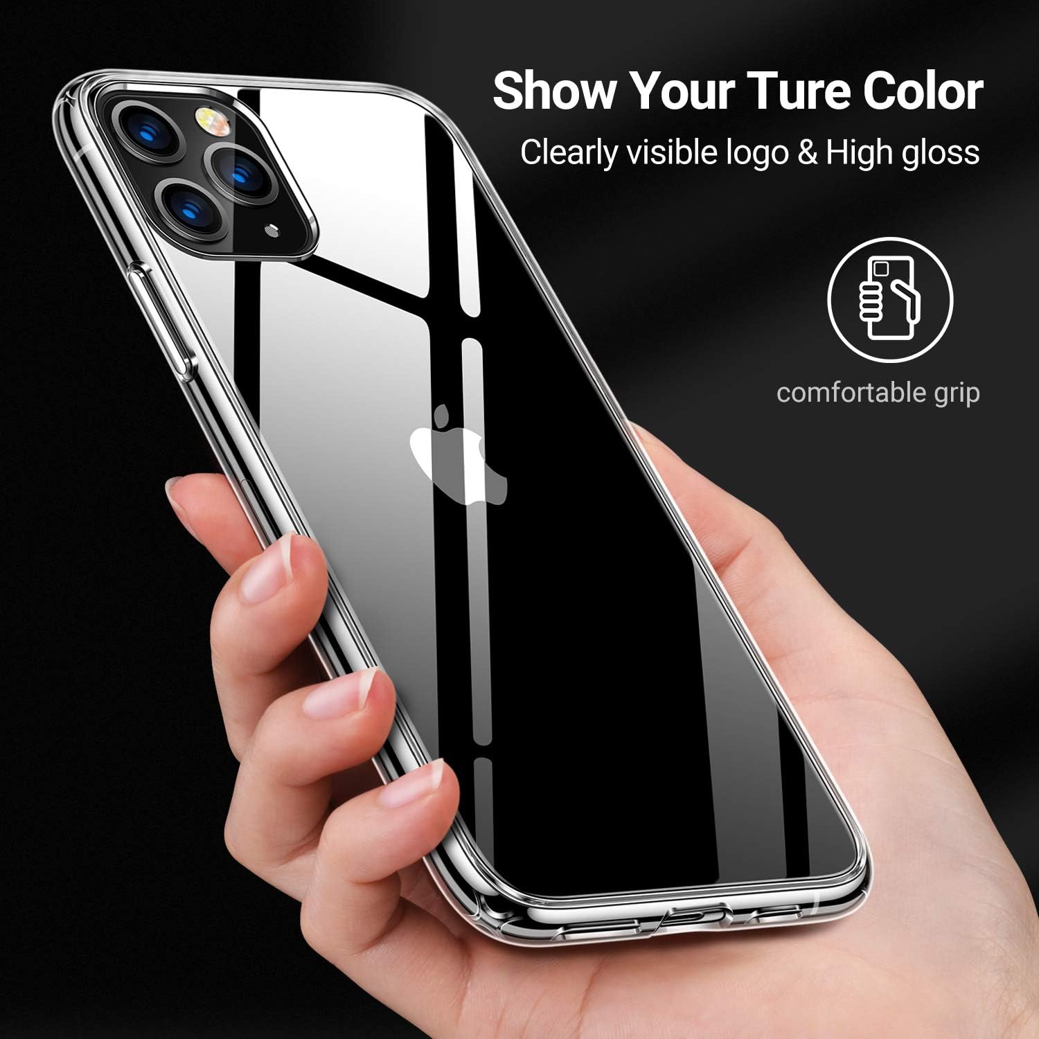 TORRAS Diamonds Clear iPhone 11 Pro Max Case, [Anti-Yellowing][Fully Protective] Slim Fit Shockproof Hard Plastic Back & Soft Silicone Bumper Phone Case Designed for iPhone 11 Pro Max, Transparent: Electronics
