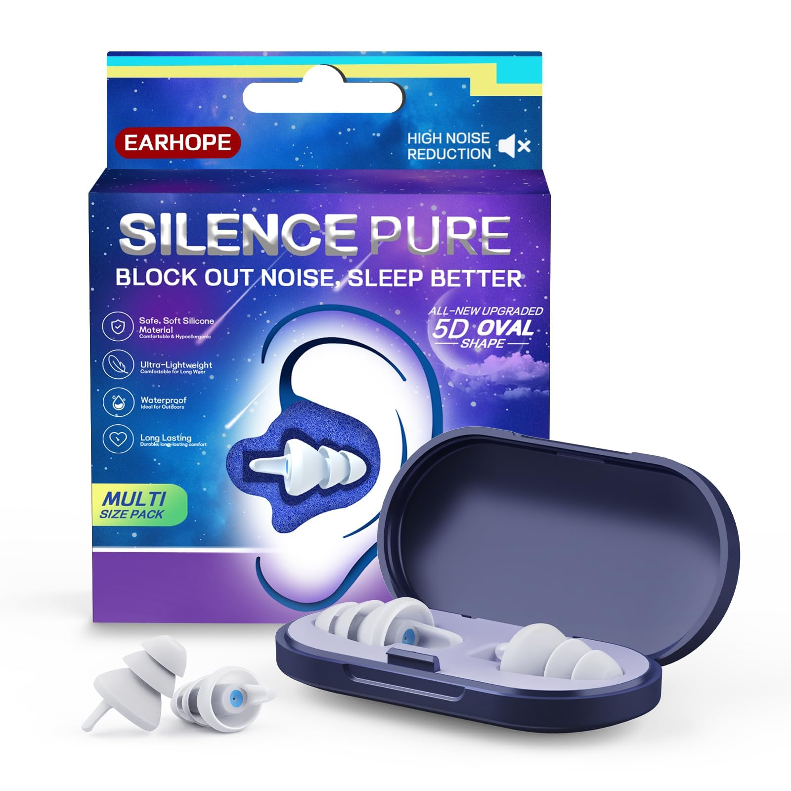 Photo 1 of Ear Plugs for Sleeping - Soft Reusable Silicone Ear Plugs for Noise Reduction Earbuds & Focus (35dB), 3D Oval Noise Cancelling Design, Ideal for Side Sleepers - 2 Pairs (S + M/L)