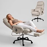 thksbought 180° Reclining Office Chair with Footrest, PU Leather, Gray | 90°–180° 4-Position Backrest, Thick Cushion, Headres