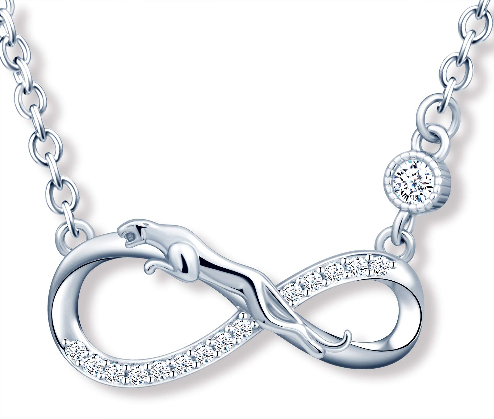 MicLee Women's girl's Necklace pendant, 925 Sterling Silver necklace, Cute leopard and infinity symbol necklace, Unique animal design necklace pendant, Inlaid zircon, shining pendant, silver
