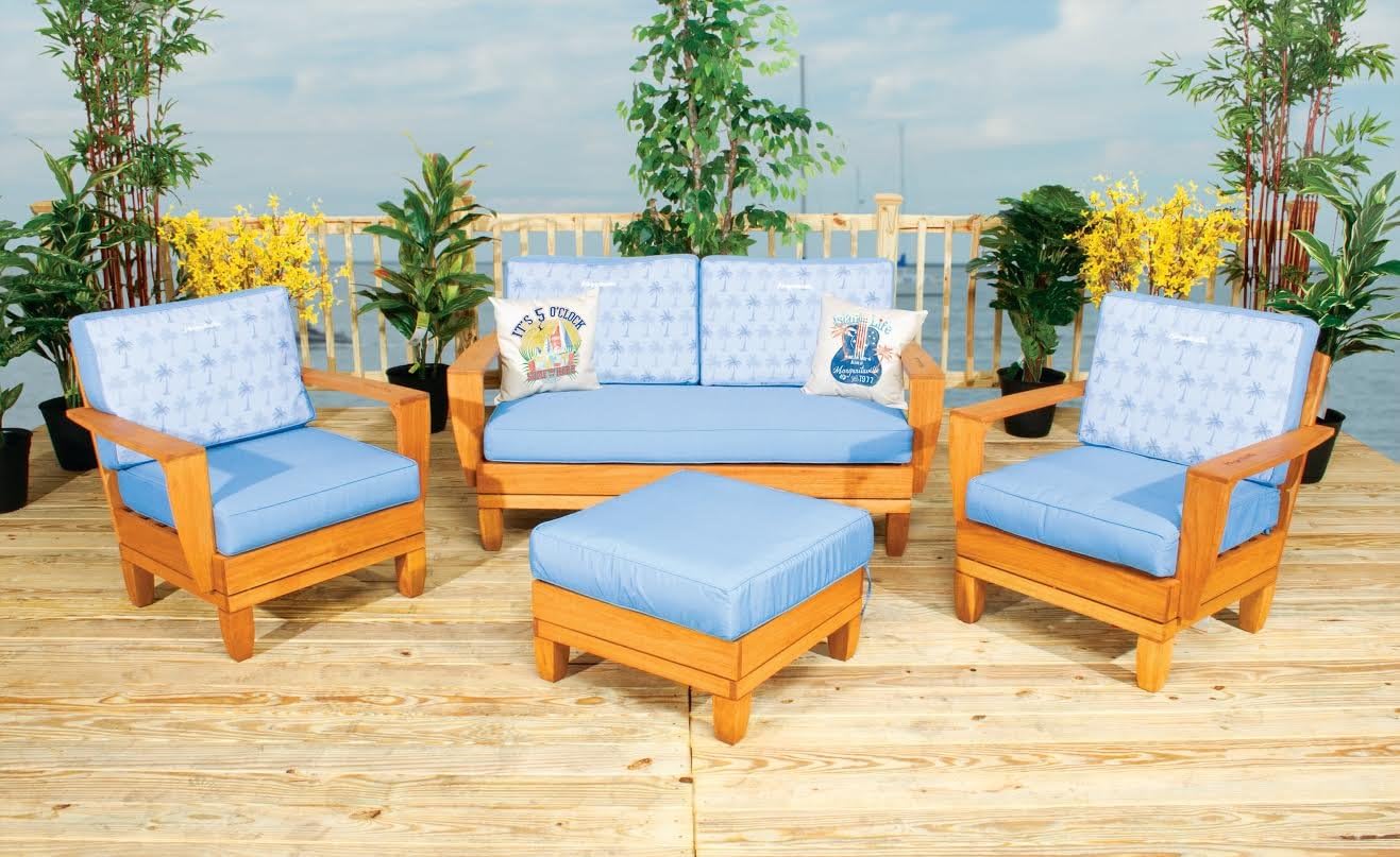 Pebble Lane Living Margaritaville Aruba Patio Furniture Conversation Set - Blue and Palm Tree Reverible Cushions