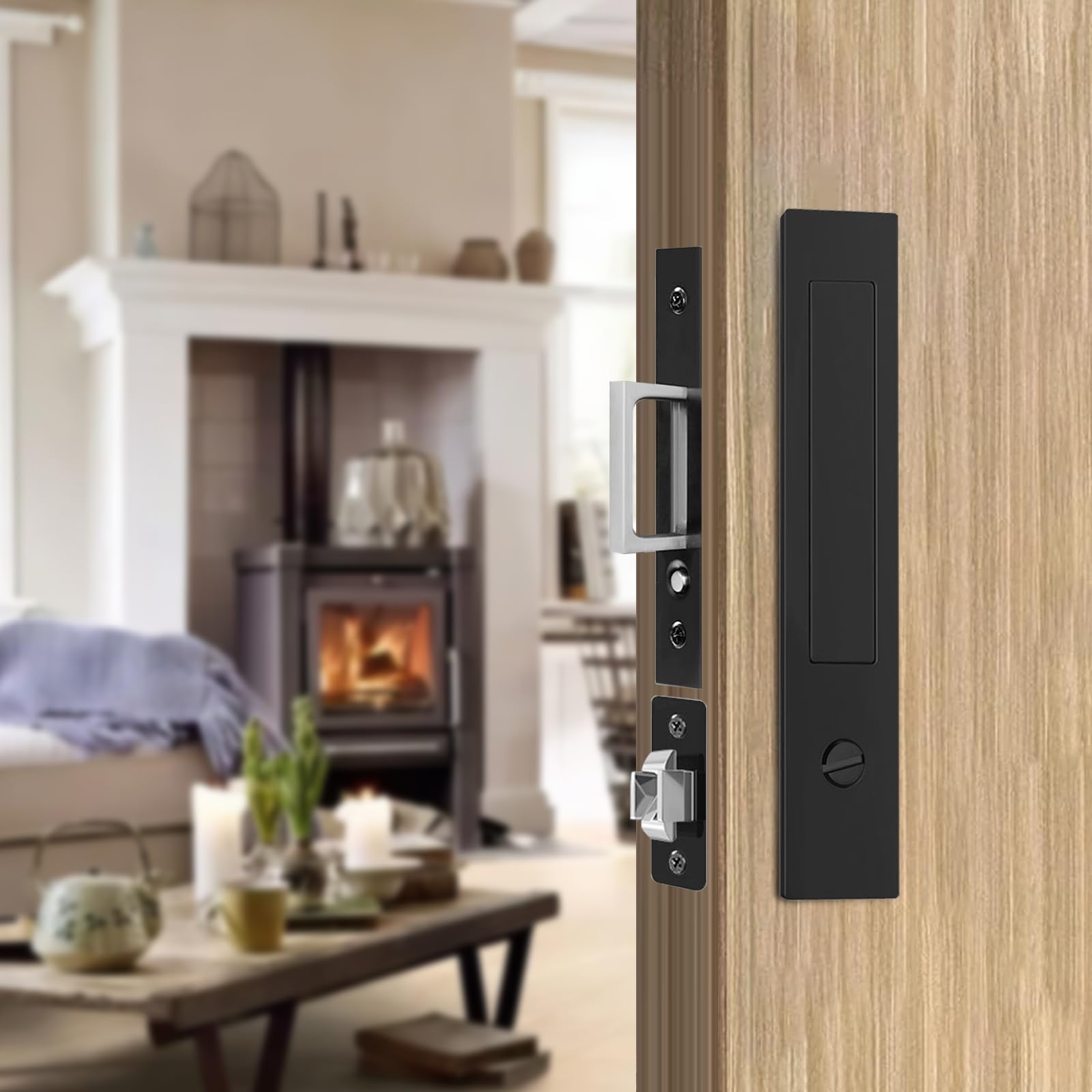 Photo 1 of Pocket Door Locks, Edge pulls, Hidden Handles, Pocket Door Hardware, Sliding Door Locks, Sliding Door Hardware, for Doors 1 3/8" to 2 2/8" Thick (Black, Privacy Type)