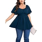 Womens Plus Size Blouse Summer Tops Sweetheart Neck Short Sleeve Ruffle Peplum Smocked Dressy Casual Top