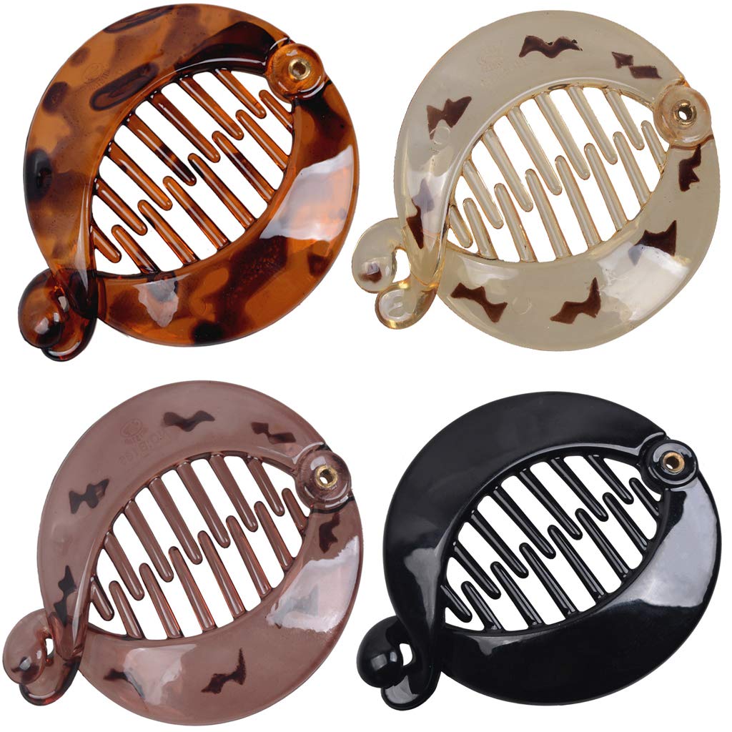 Fodattm 4 PCS French Small Banana Hair Clip Hair Comb Round Ponytail Holder Hair Claw Fashion Interlocking Banana Combs Flat Shark Hair Clincher (Style B#)