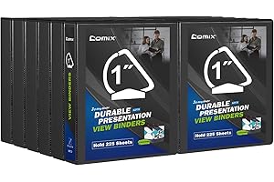 Comix D-Ring Basic View Binder 1 inch 3 Ring Binders, Hold 225 Sheets of 8.5" x 11" Paper, 12 Pack (Black)