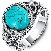 DOLIOX 925 Sterling Silver Real Turquoise Dragon Ring for Men Unique Vintage and Genuine Natural Gemstone Rings Jewelry for Him Husband