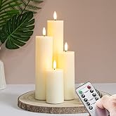 Vtobay Flickering Flameless Pillar Candles with Remote Control and Cycle Timer,Ivory Pack of 4 Battery Operated(Powered by 2AA) LED Real Wax Tall Fake 3D-Wick Electric Candles(D 2.2&rdquo; x H 4&rdquo;,6&rdquo;,8&rdquo;,10&rdquo;)