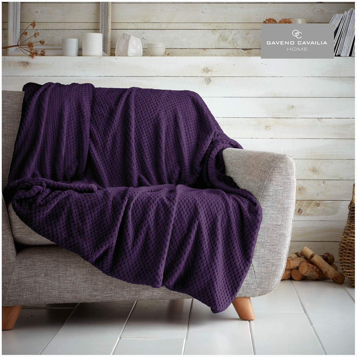 GC GAVENO CAVAILIA Gaveno Cavailia Popcorn Honey Comb Sofa Bed Blanket, Super Soft Fluffy Easy Care Lightweight Luxury Design, Cosy Warm Settee Waffle King (200x240 Cm), Polyester, Purple-Throw