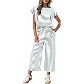 Sweetmoon 2 Piece Sets for Women Summer Outfits Short Sleeve Travel Outfits for Women Vacation Crop Pant Matching Lounge Set