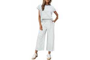 Sweetmoon 2 Piece Sets for Women Summer Outfits Short Sleeve Top Wide Leg Crop Pants Womens Matching Sets for Travel Vacation