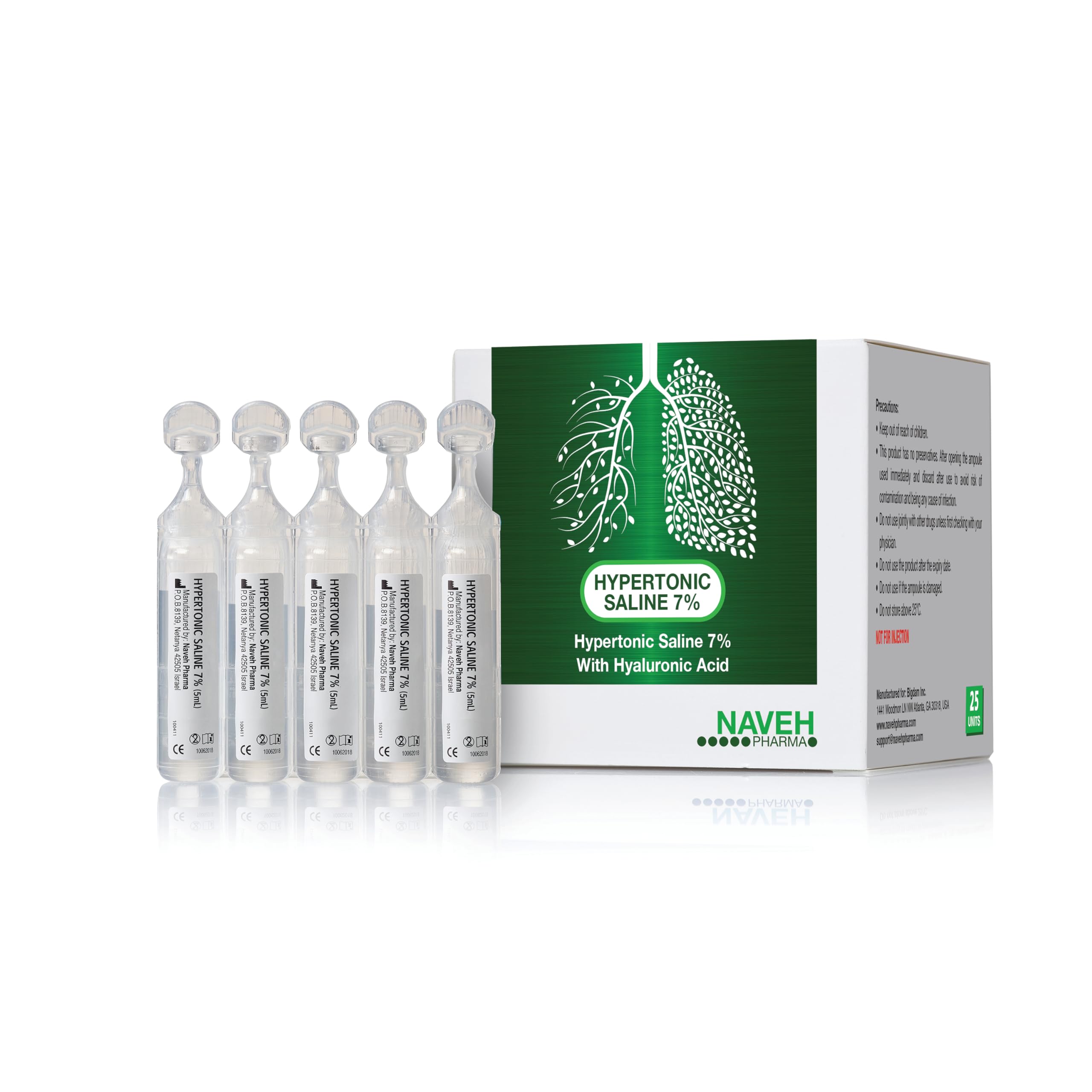 Nebuliz - Hypertonic Saline Solution 7% + Hyaluronic Acid Nebulizer Diluent for inhalators and Nasal Hygiene Clear Congestion from Airways&Lungs Reduce Mucus (25 Sterile Saline Bullets of 0.17 Fl Oz)