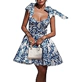 Floerns Women's Floral Mini Dress Vacation Summer Bow Elegant Fitted Puffy Dresses