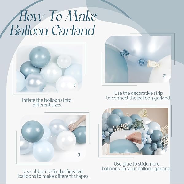 130PCS DUSTY BLUE BALLOON ARCH KIT, DUSTY LIGHT BLUE PEARL WHITE BALLOONS FOR BABY SHOWER BRIDAL SHOWER WEDDING BIRTHDAY PARTY DECORATIONS
