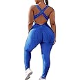 SEASUM Women Yoga Jumpsuit Backless One Piece Workout Catsuit Bodysuit Sleeveless Textured Gym Bodycon Romper
