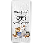 BitKAM Auntie Baking Kitchen Towels, Auntie Aunt Gifts for Mother's Day Birthday Dish Hand Towels for Kitchen, Best Aunt Gifts from Niece Nephew Decorative Tea Towels for Baking, 16x24 Inches