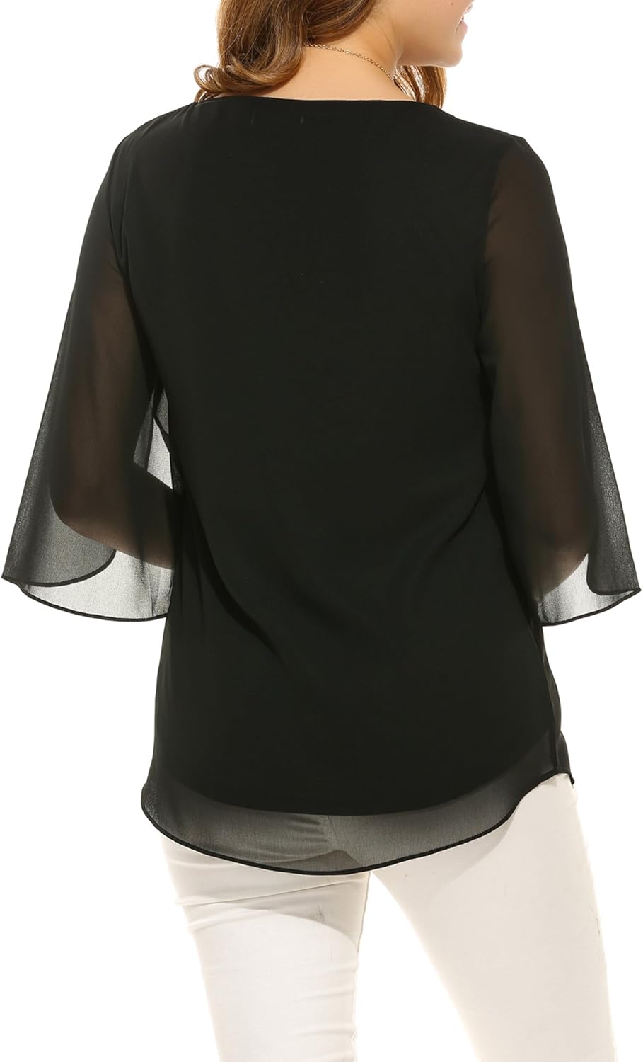 ACEVOG Womens Casual Scoop Neck Loose Top 3/4 Sleeve Chiffon Blouse Shirt Tops: Clothing