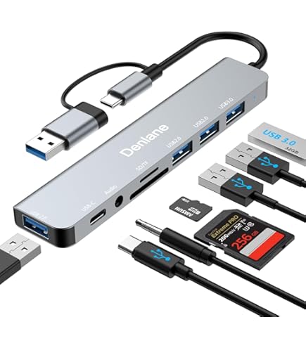 Hub USB C De 8 Puertos - Con USB 3.0, Lector De Tarjetas SD/TF, Audio, Para Laptop, MacBook, PC
