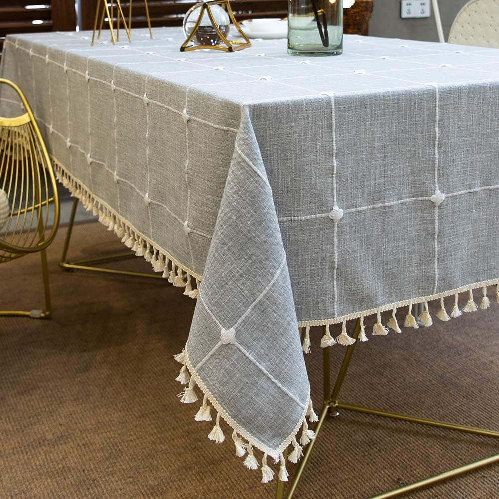 TEWENE Tablecloth, Rectangle Table Cloth Linen Wrinkle Free Anti-Fading Checkered Design Tablecloths Washable Dust-Proof for Kitchen Dining Party (Rectangle/Oblong, 55''x102'',8-10 Seats, Grey)