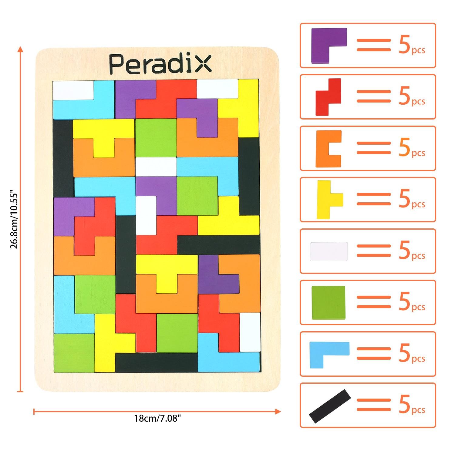 Wooden Tetris Jigsaw Puzzle Brain Teaser Tangram Board Game Toys Colorful Building Blocks for Toddlers Imagination Education by Peradix