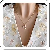 Zeshimb Boho Tulip Pearl Necklace Flower Tulip Pearl Pendant Necklace Dainty Pearl Floral Statement Necklace Vintage Gold Tulip Flower Necklace Chain Jewelry for Women