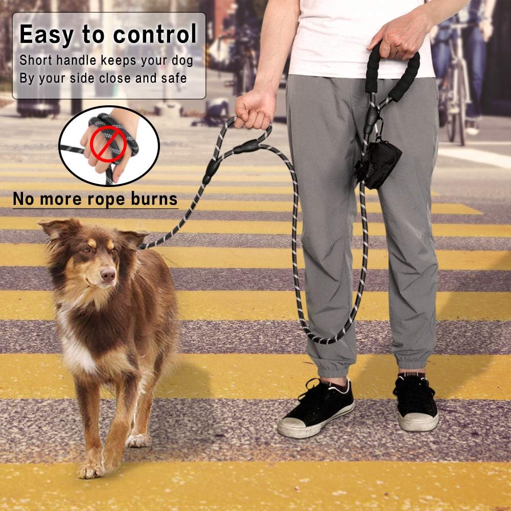 Strong Rope Dog lead 6ft Long with Two Padded Handles,Heavy Duty,Reflective Double Handle Training Dog Lead for Large Dogs or Medium Dogs,Dual Handles Leash(Black) - Image 4