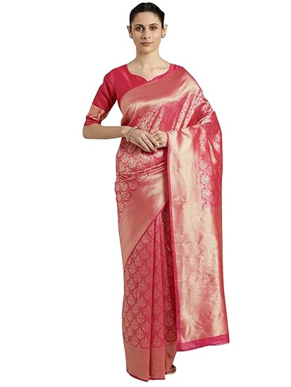 Womens Banarasi Silk Woven Design Saree | Pink