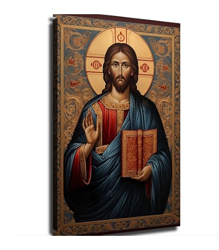 Icône Orthodoxe Jésus-Christ Pantocrator 15x18cm - Modèle D'Art Sur Bois Avec Clip-Fix