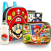 Mario Mini Backpack and Lunch Box Set for Kids - Bundle with 11" Super Mario Mini Backpack, Mario Lunch Bag, Stickers, Water Bottle, More | Super Mario Backpack for Boys 4-6